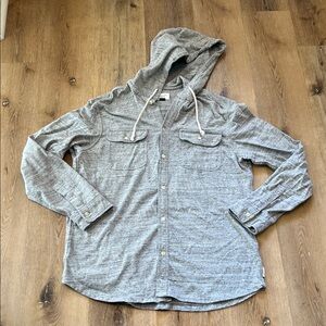 American Eagle Large Tall Gray Hooded Button-Up Shirt
